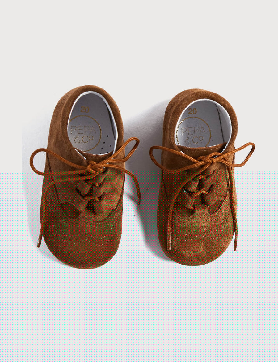 Suede Oxford Baby Booties in Brown (20-24EU) Shoes from Pepa London