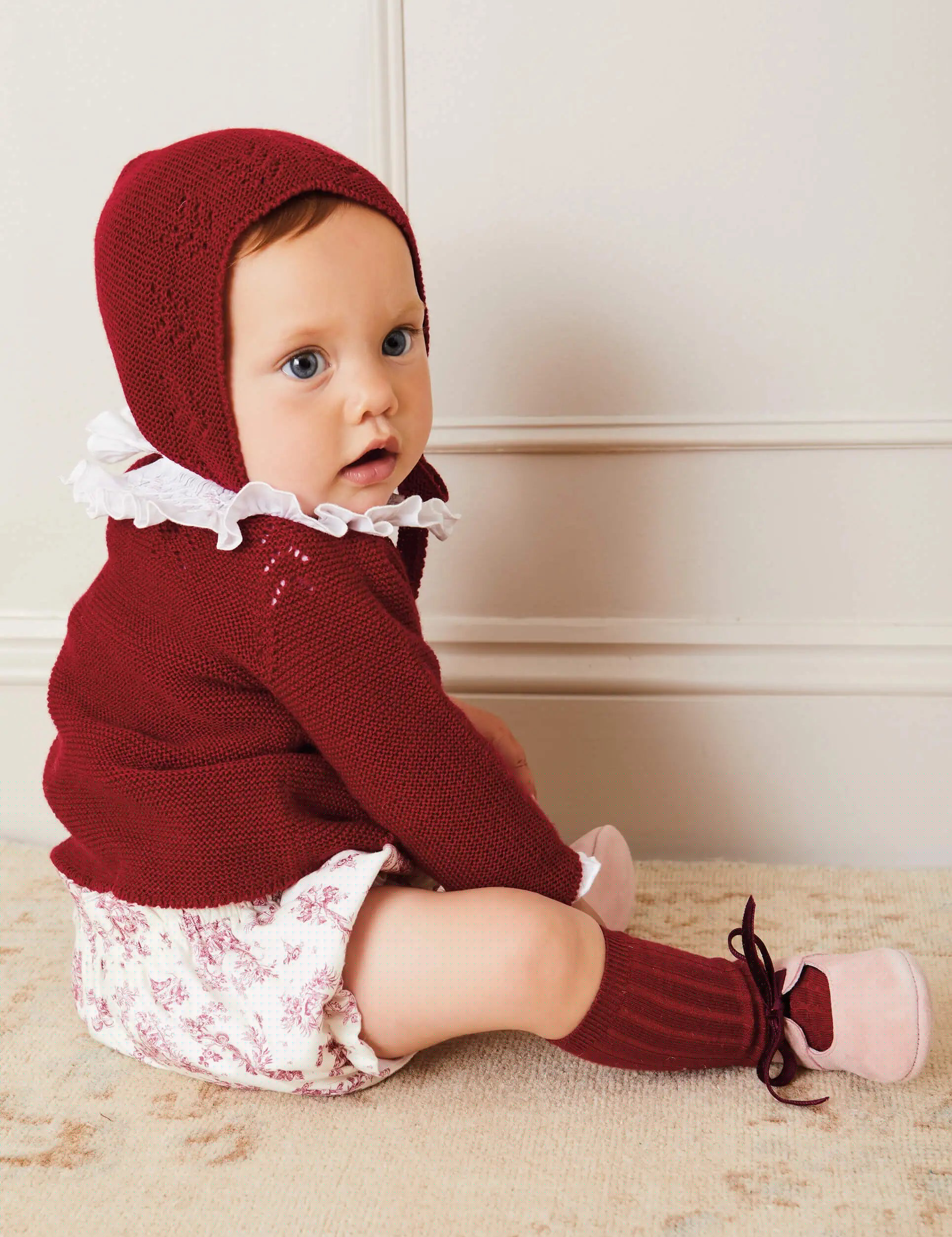 Burgundy Ribbed Knee-High Socks (0mths-10yrs) Socks from Pepa London