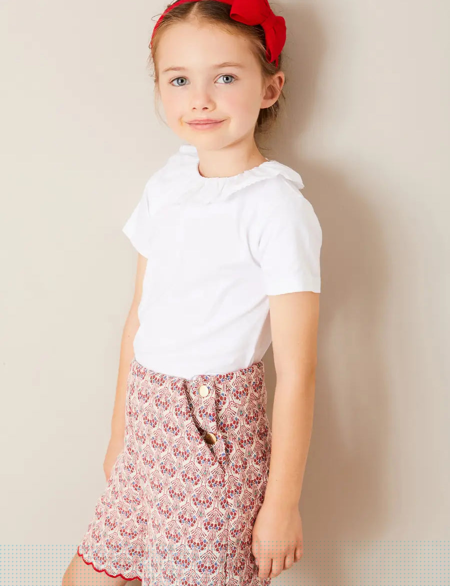 Iris Jacquard Button Detail Shorts in Red (4-12yrs) SHORTS from Pepa London