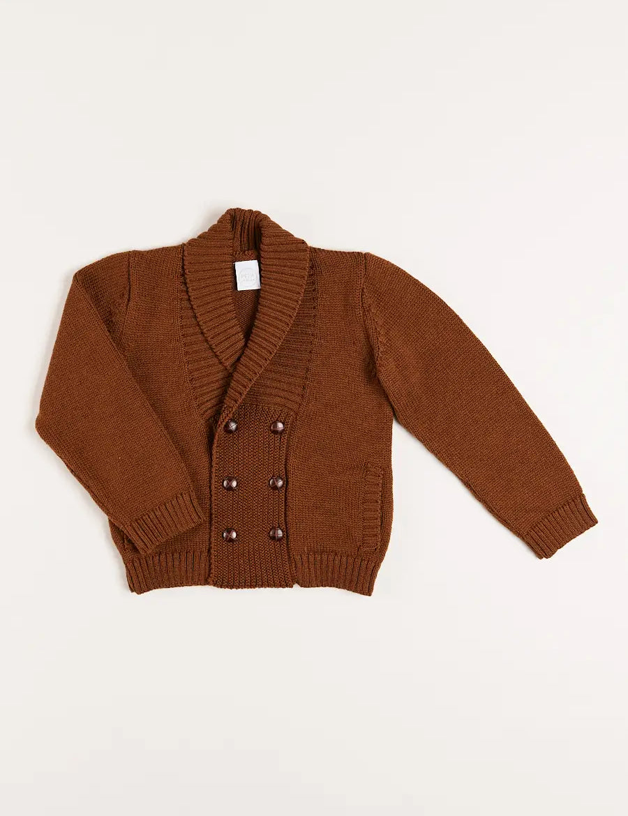 Shawl Neck Cardigan in Caramel (2-10yrs) Knitwear from Pepa London