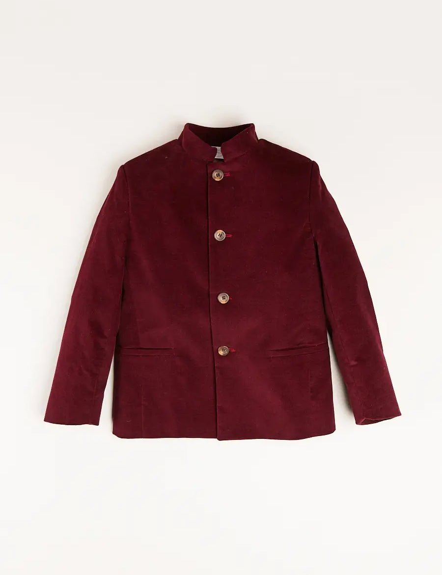 Velvet Mao Collar Blazer in Burgundy (4-10yrs) Coats from Pepa London