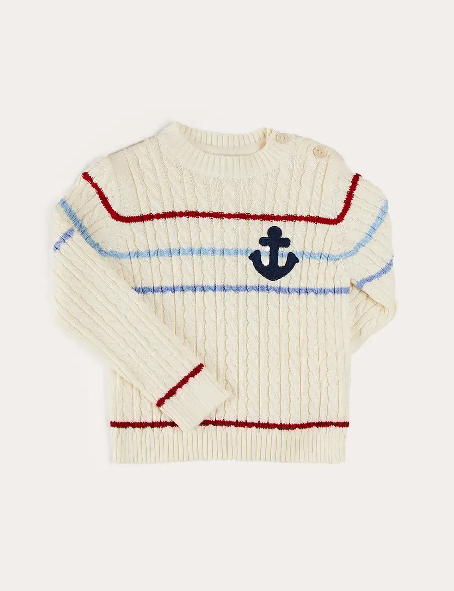 Anchor Motif Cable Detail Jumper in Beige (2-10yrs) KNITWEAR from Pepa London