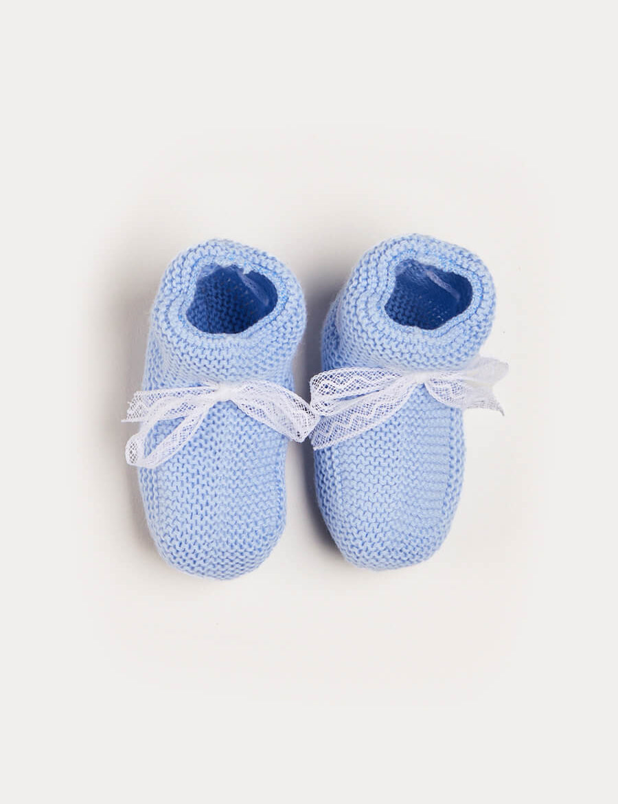 Lace Detail Knitted Booties in Blue Shoes from Pepa London
