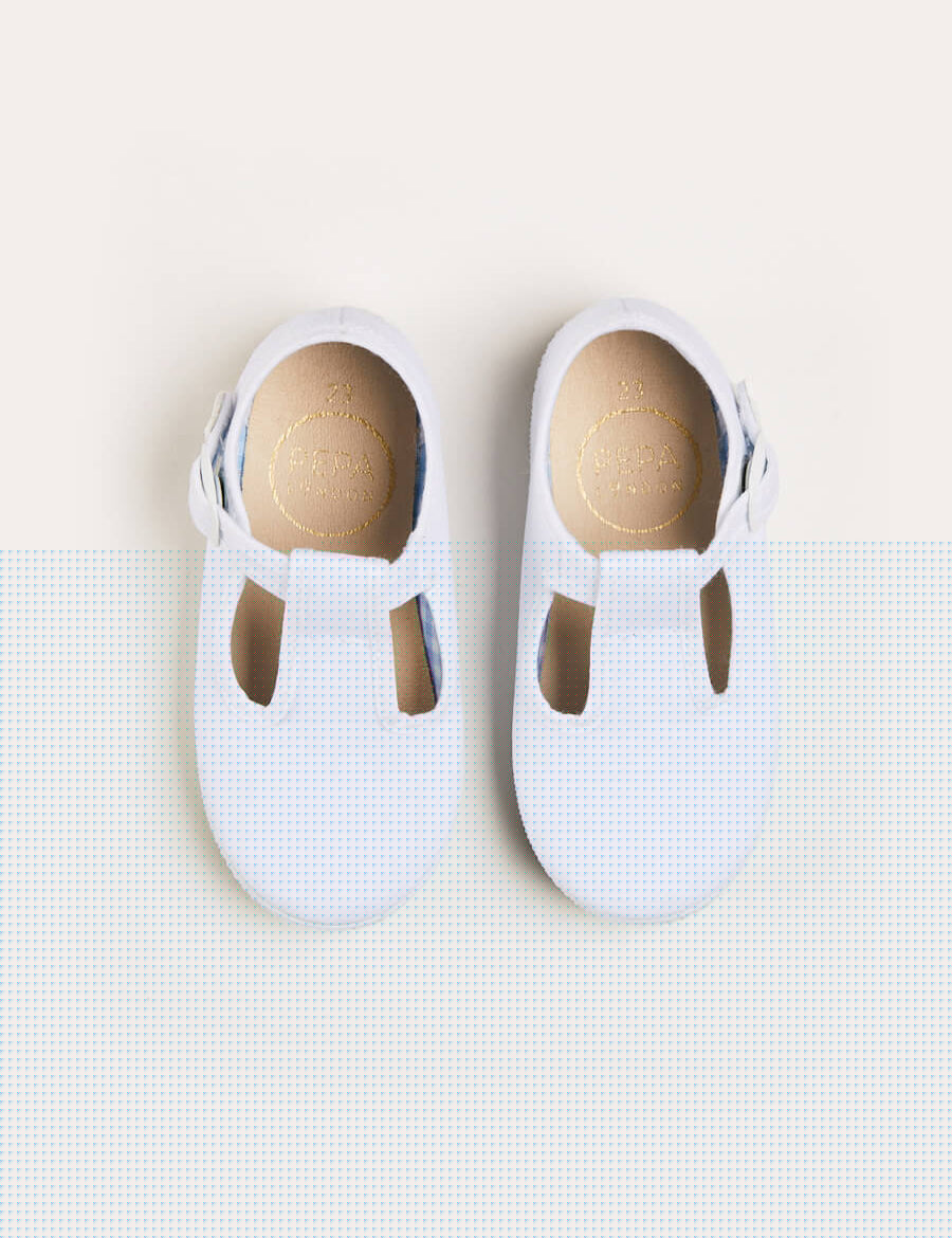 Woven T-Bar Baby Shoes in White (20-26EU) Shoes from Pepa London
