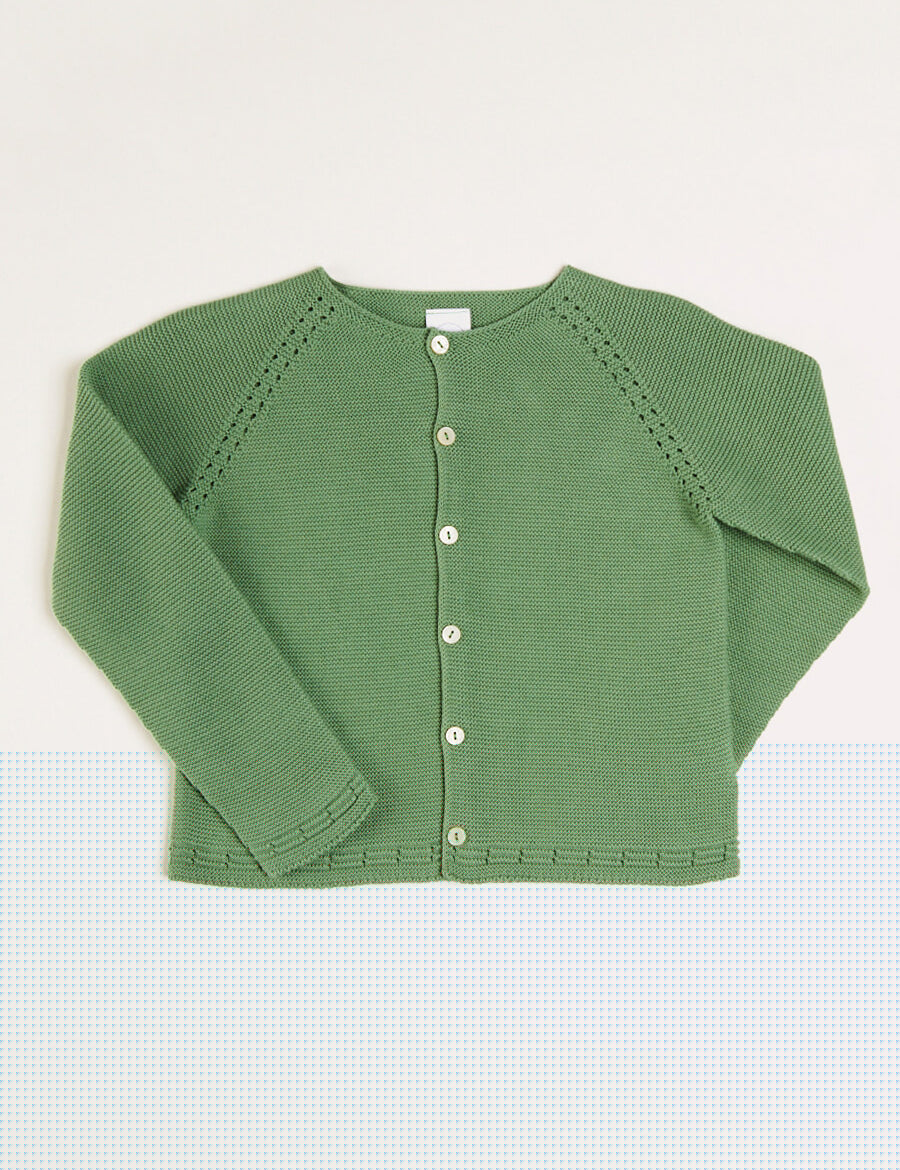 Plain Cardigan in Green (6mths-10yrs) Knitwear from Pepa London