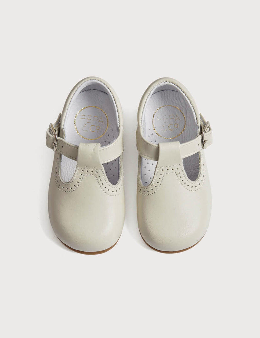 T-Bar Leather Baby Shoes in Ivory (20-24EU) Shoes from Pepa London