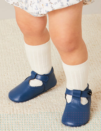 Leather T-Bar Pram Shoes in Classic Blue (17-20EU) Shoes from Pepa London