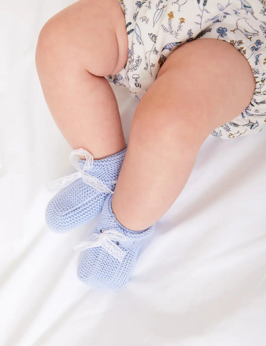 Lace Detail Knitted Booties in Blue Shoes from Pepa London
