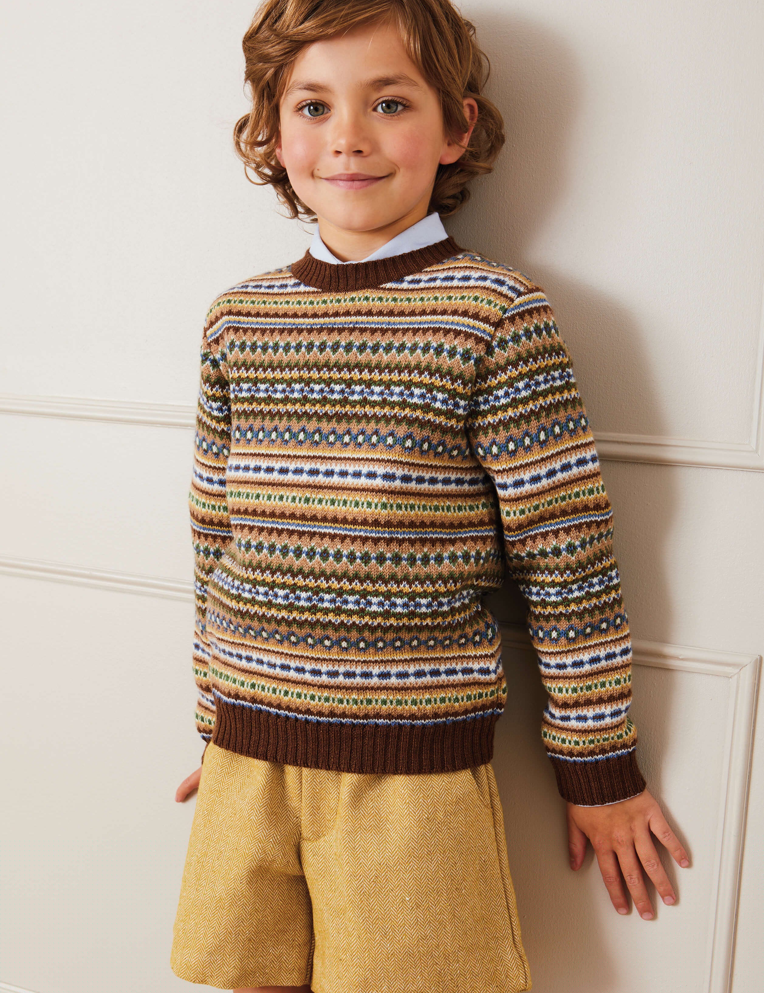Herringbone Leather Button Shorts in Mustard (4-10yrs) Shorts from Pepa London