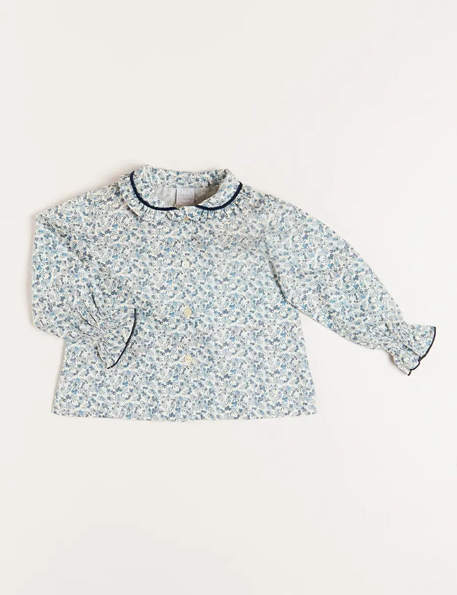 Evelyn Floral Long Sleeve Blouse in Blue (3-10yrs) Blouses from Pepa London