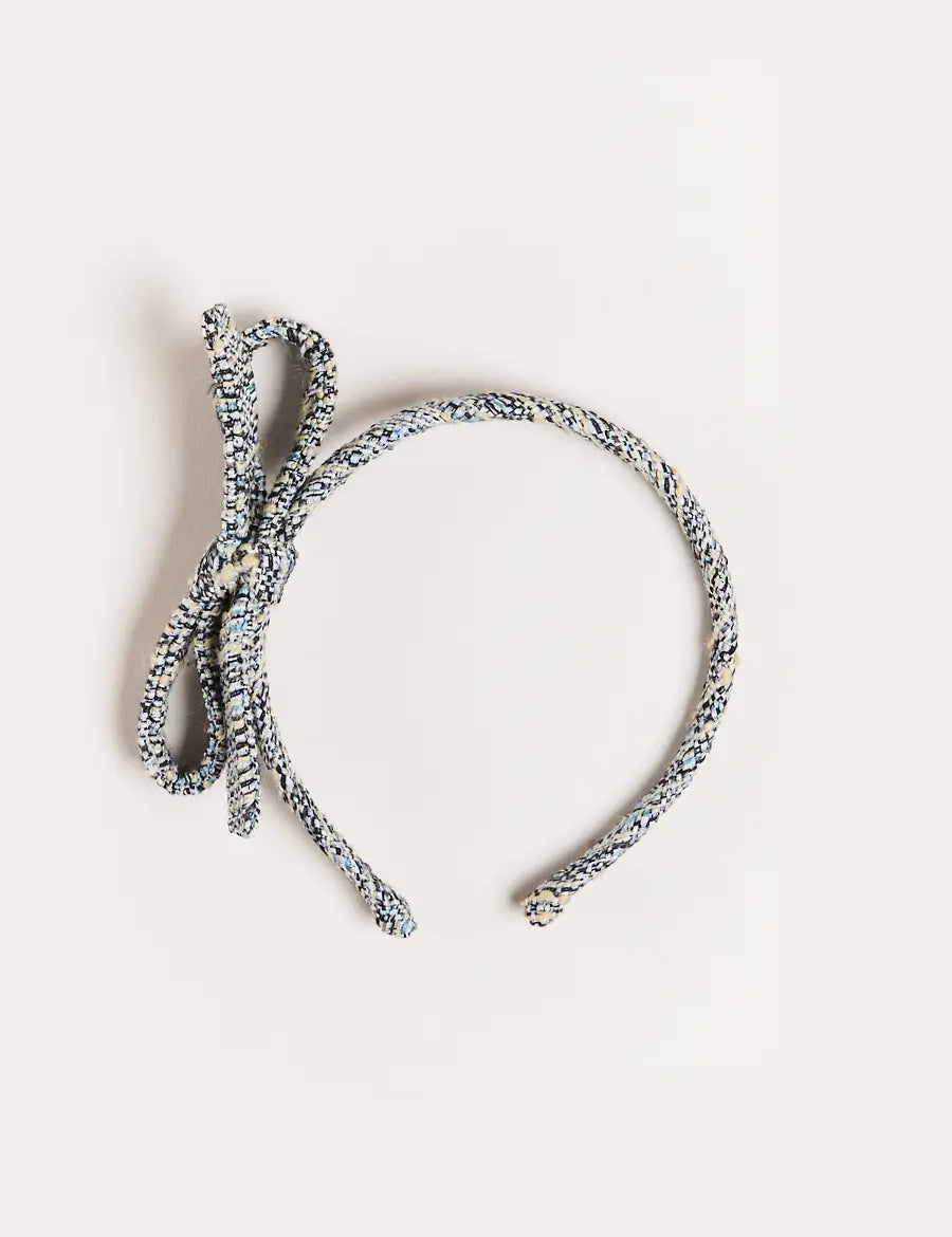 Walton Boucle Thin Bow Hairband in Blue Hair Accessories from Pepa London