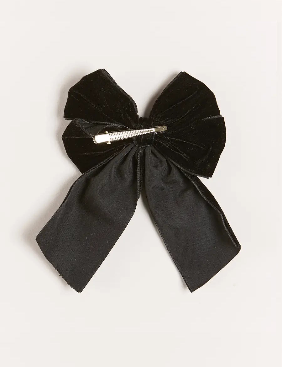 Velvet Long Bow Clip in Black Hair Accessories from Pepa London