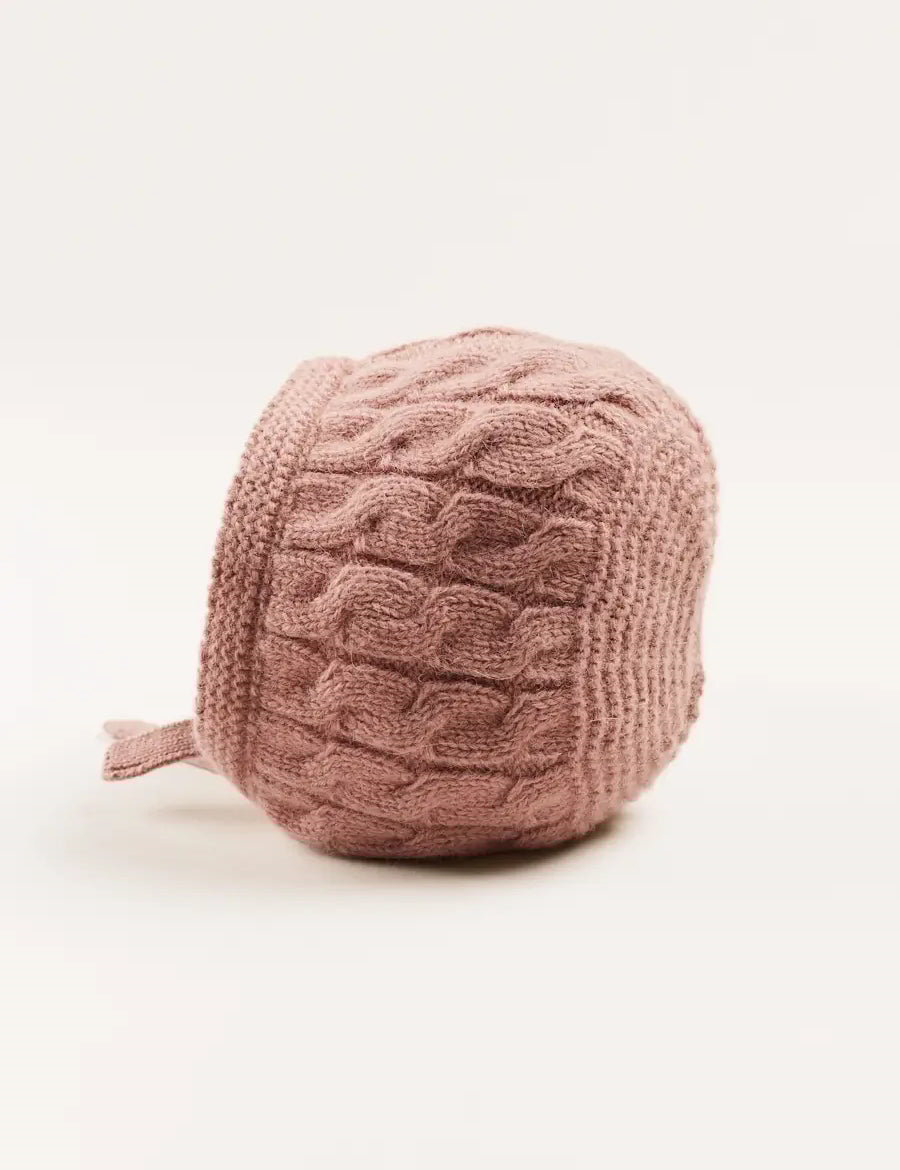 Cable Detail Knitted Bonnet in Pink (S-L) Knitted Acc from Pepa London