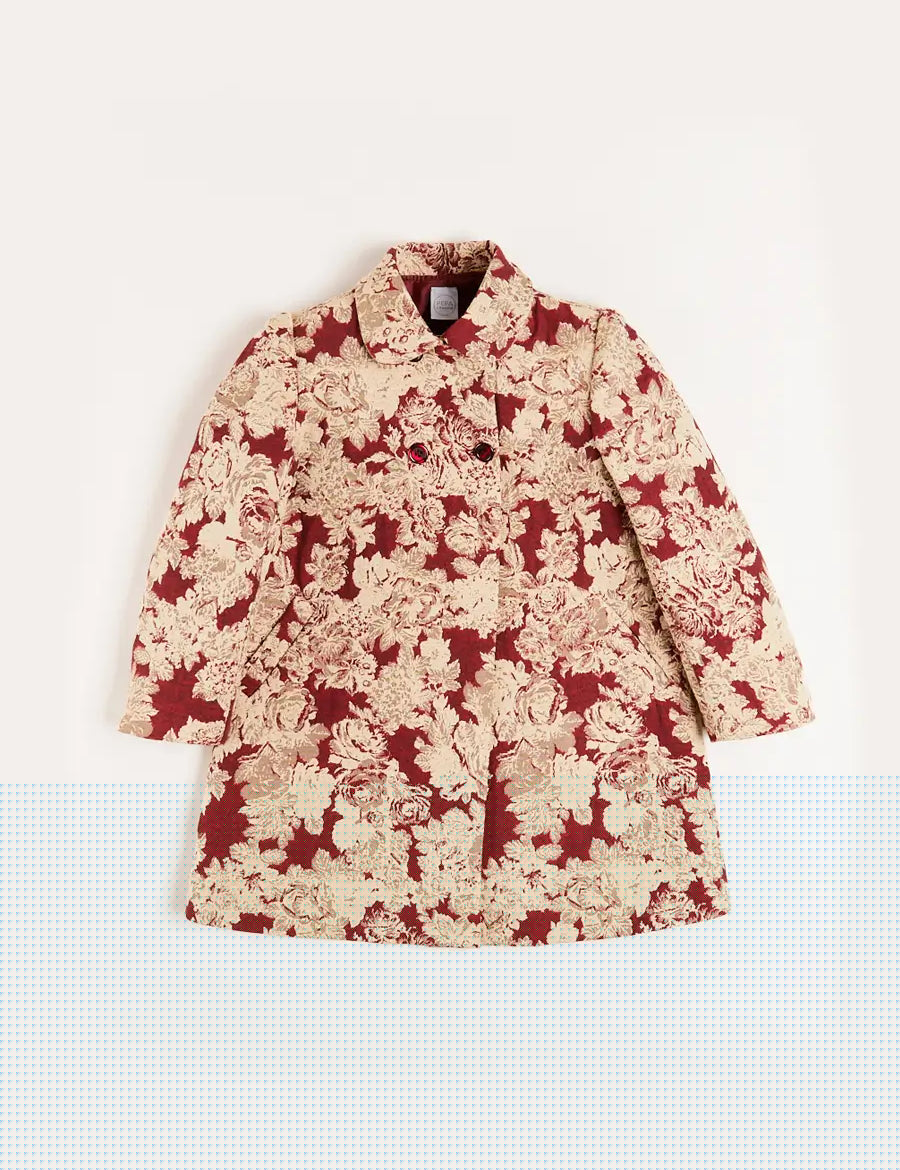 Eleanor Floral Jaquard Coat in Burgundy (4-10yrs) Coats from Pepa London