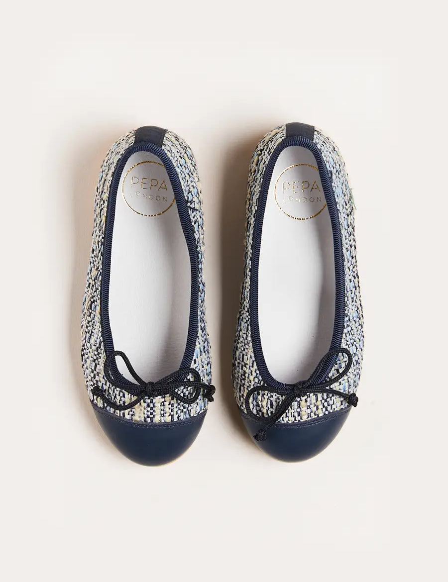 Walton Boucle Ballerina Shoes in Blue (24-34EU) Shoes from Pepa London