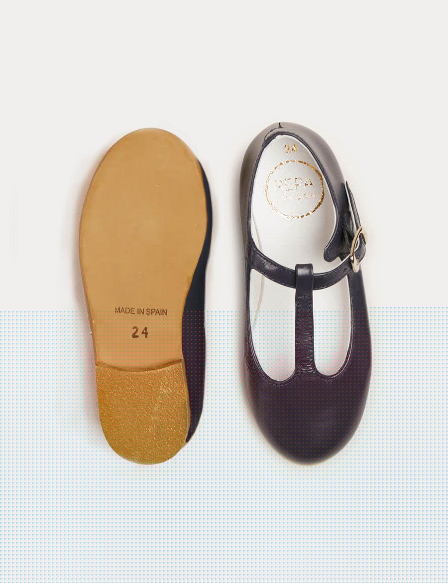 Leather Plain Charlotte Shoes in Navy (24-34EU) SHOES from Pepa London