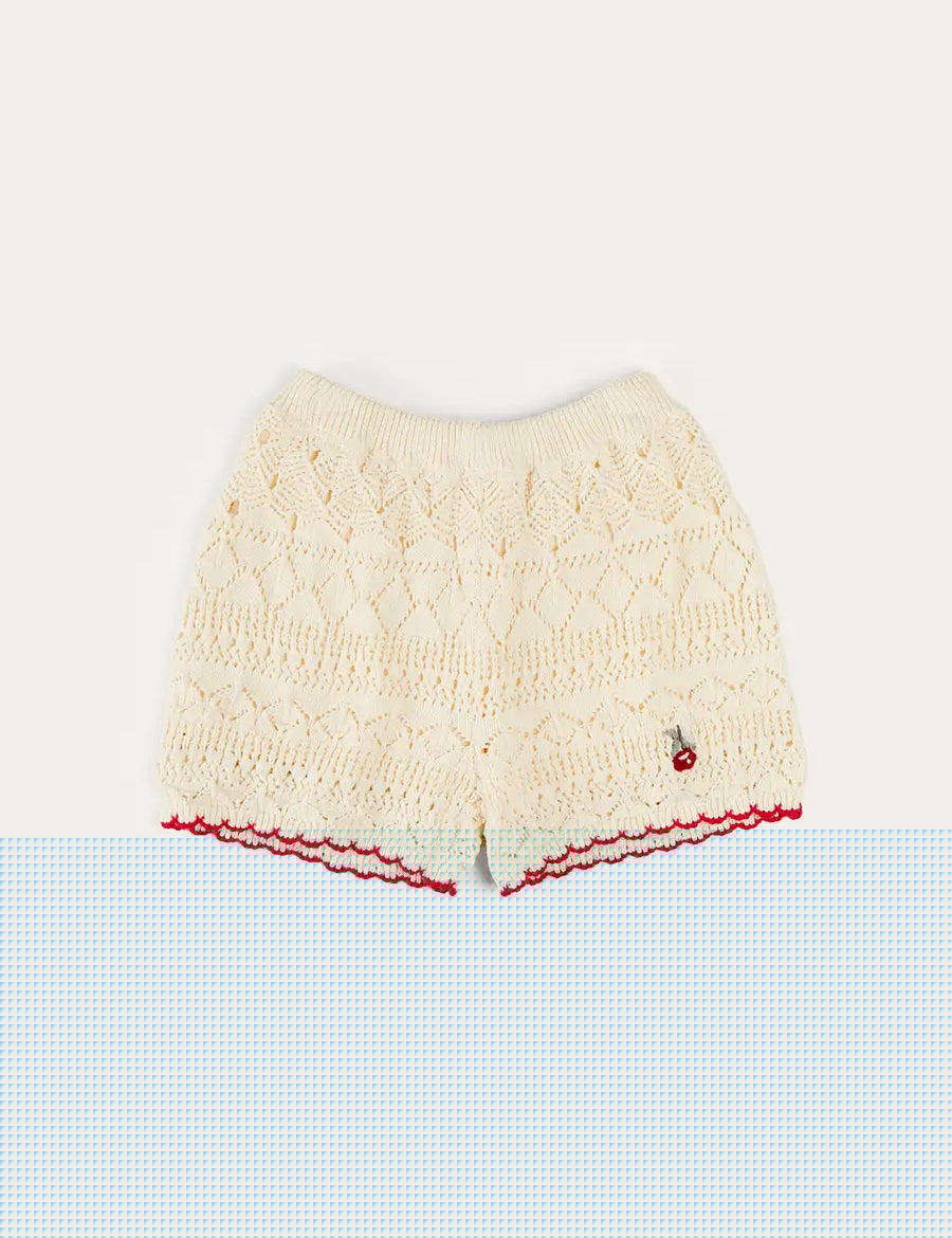 Crochet Cherry Detail Shorts in Beige (4-10yrs) SHORTS from Pepa London