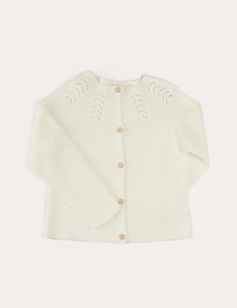 Openwork Cotton Cardigan in Cream (6mths-10yrs) KNITWEAR from Pepa London