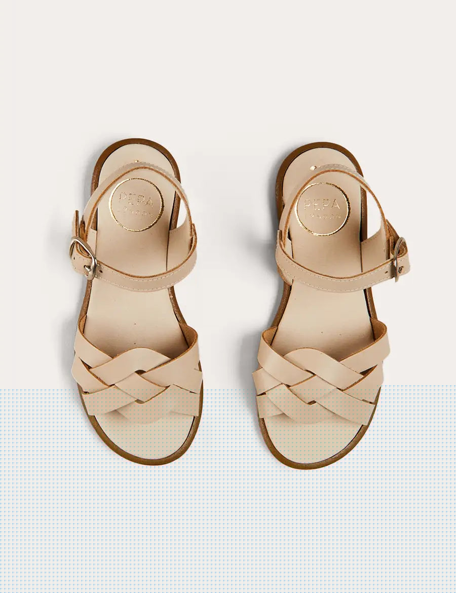 Leather Woven Detail Sandals in Beige (24-35EU) SHOES from Pepa London