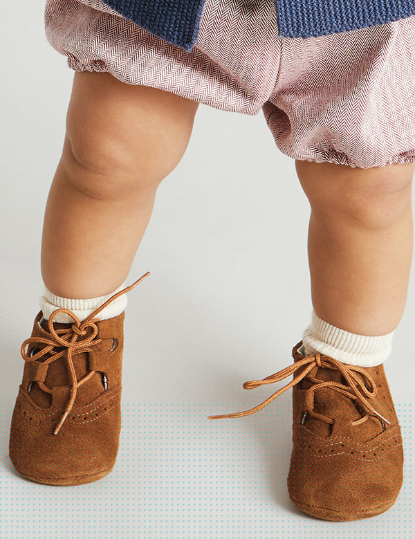 Suede Oxford Pram Booties in Brown (17-20EU) Shoes from Pepa London
