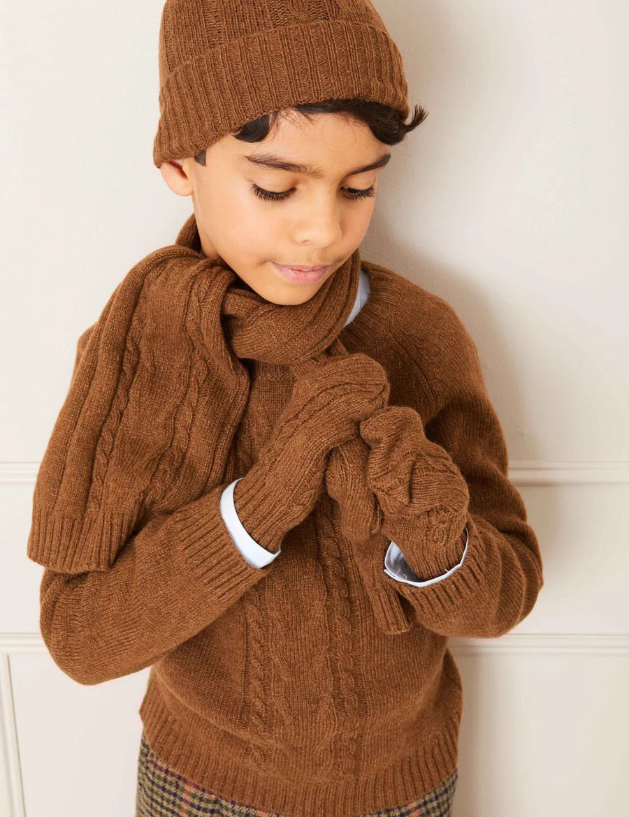 Cable Detail Knitted Mittens in Brown (S-L) Accessories from Pepa London