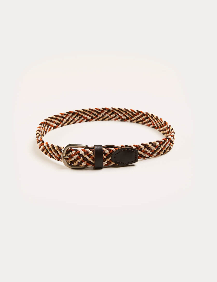 Contrast Leather Braided Belt in Brown (XS-S) Belts from Pepa London