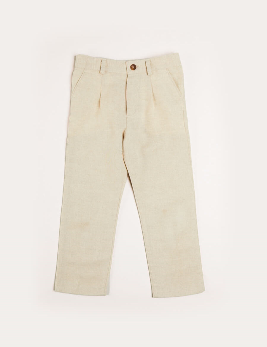 Plain Light Linen Trousers in Beige (4-10yrs) Trousers from Pepa London