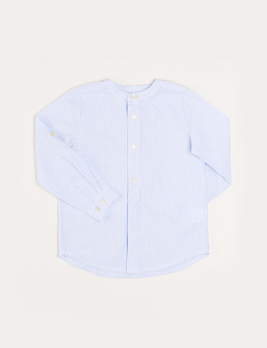 Striped Mao Collar Long Sleeve Shirt in Blue (4-10yrs) Shirts from Pepa London
