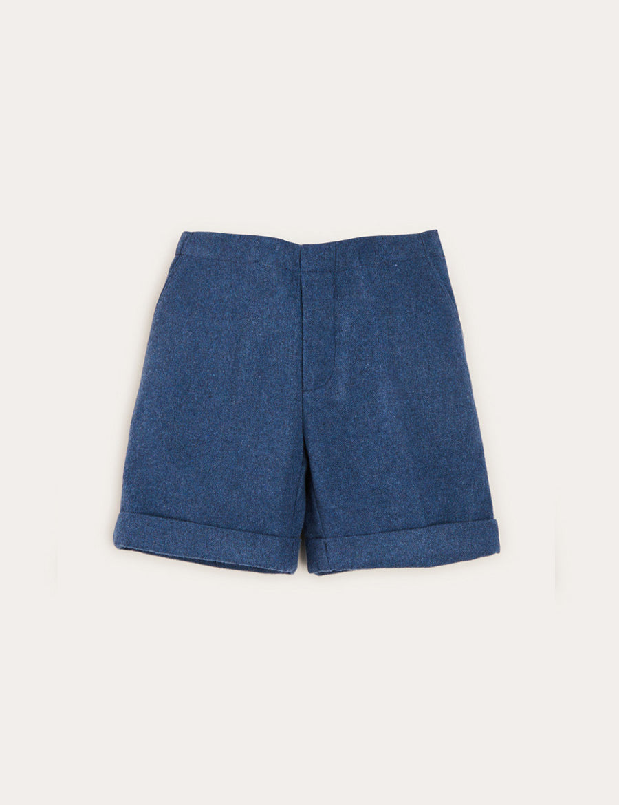 Wool Plain Shorts With Turn Ups In Blue (18mths-4yrs) SHORTS from Pepa London