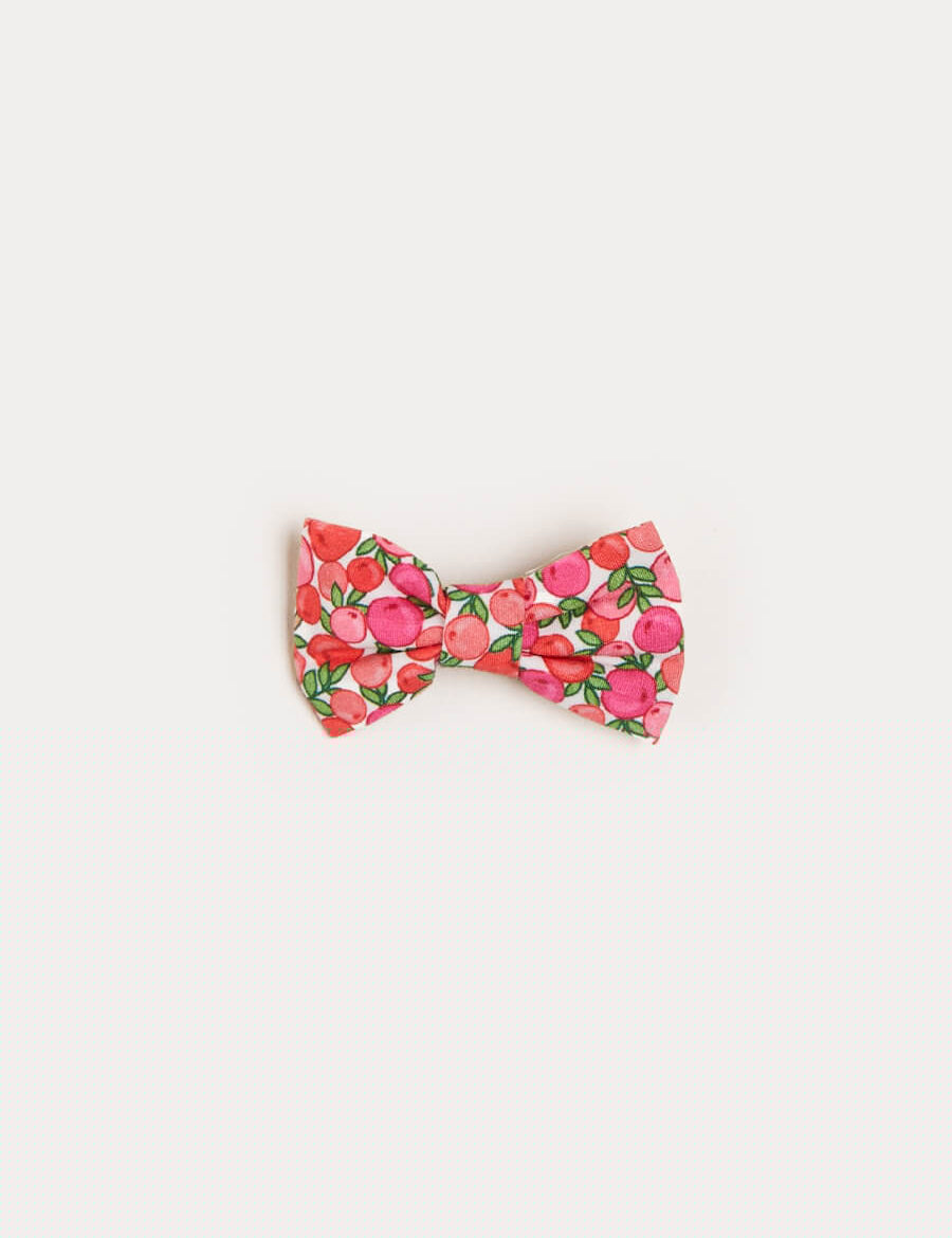 Annie Floral Print Small Bow Clip in Pink Hair Accessories from Pepa London