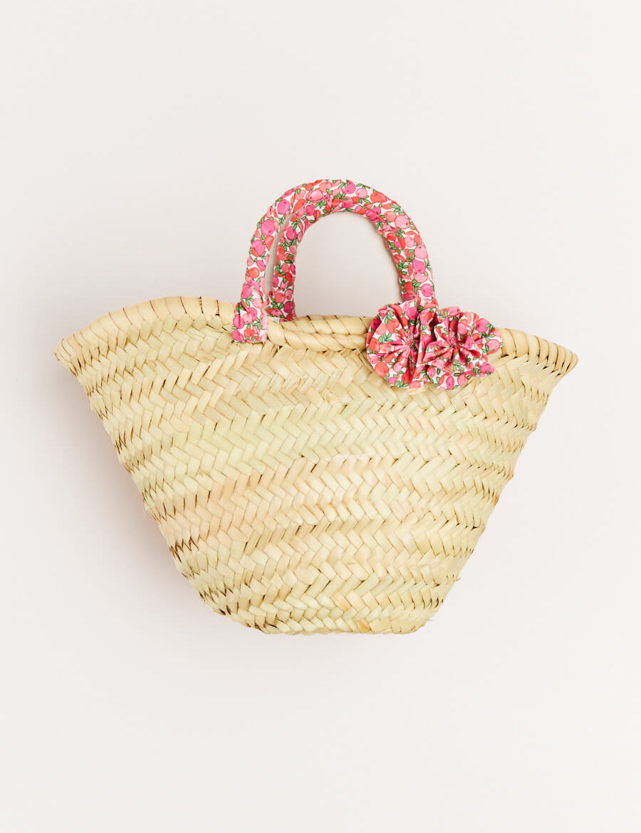 Annie Floral Print Bow Detail Straw Bag in Pink (S-M) Accessories from Pepa London
