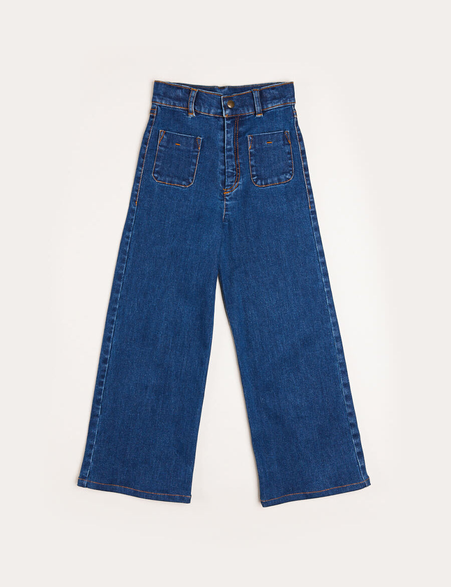 Soft Denim Wide Leg Trousers in Denim Blue (3-10yrs) Trousers from Pepa London