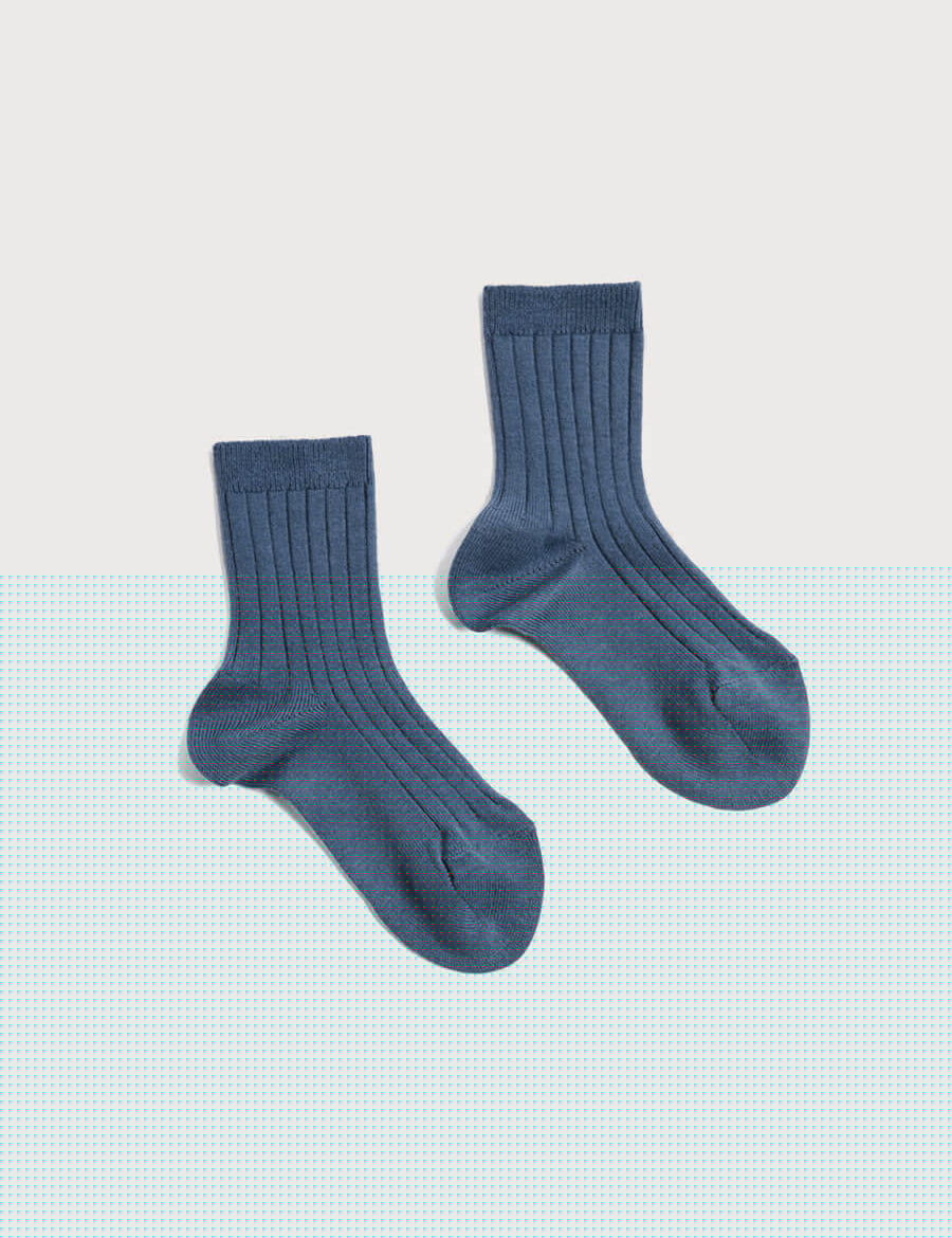 Ribbed Short Socks - Denim (0mths-10yrs) Socks from Pepa London