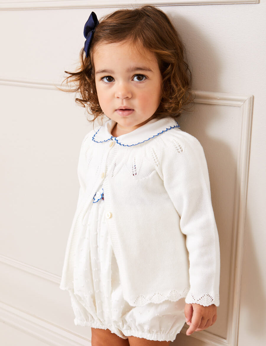 Openwork Detail Light Cardigan in White (6mths-10yrs) Knitwear from Pepa London