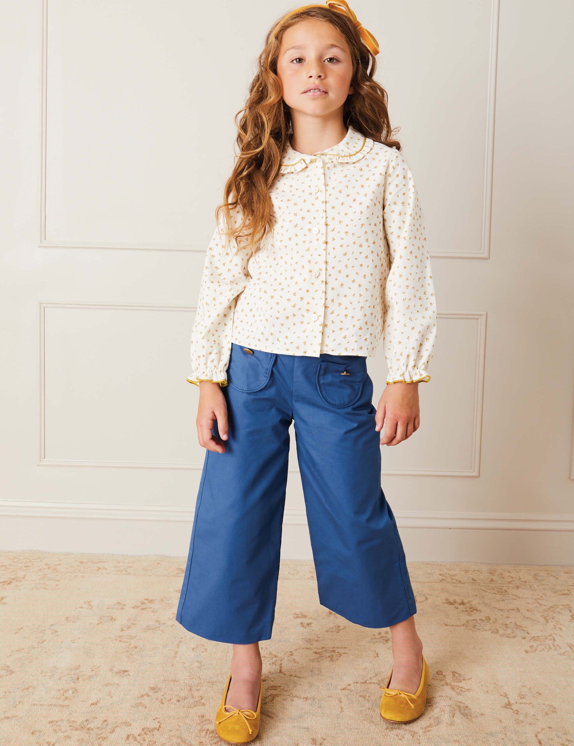 Wide Leg Gold Button Trousers in Blue (2-10yrs) Trousers from Pepa London
