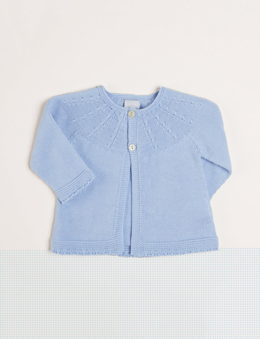 Openwork Detail Baby Cardigan in Blue (1-12mths) Knitwear from Pepa London