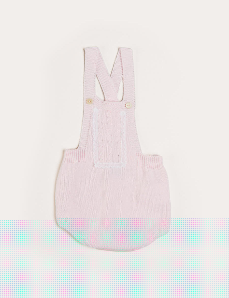 Knitted Openwork Dungarees in Pink (1-6mths) Dungarees from Pepa London
