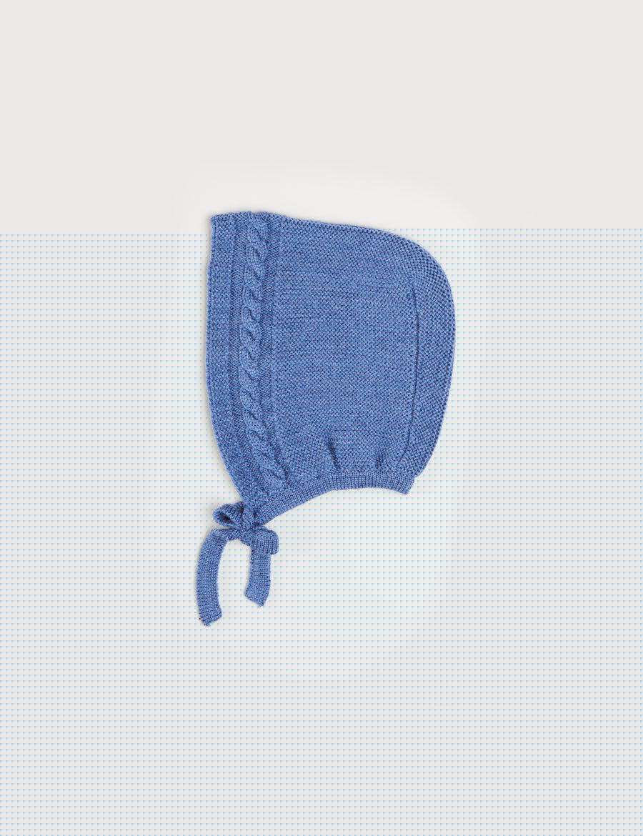 Cable Detail Knitted Bonnet In Blue (S-L) KNITTED ACCESSORIES from Pepa London