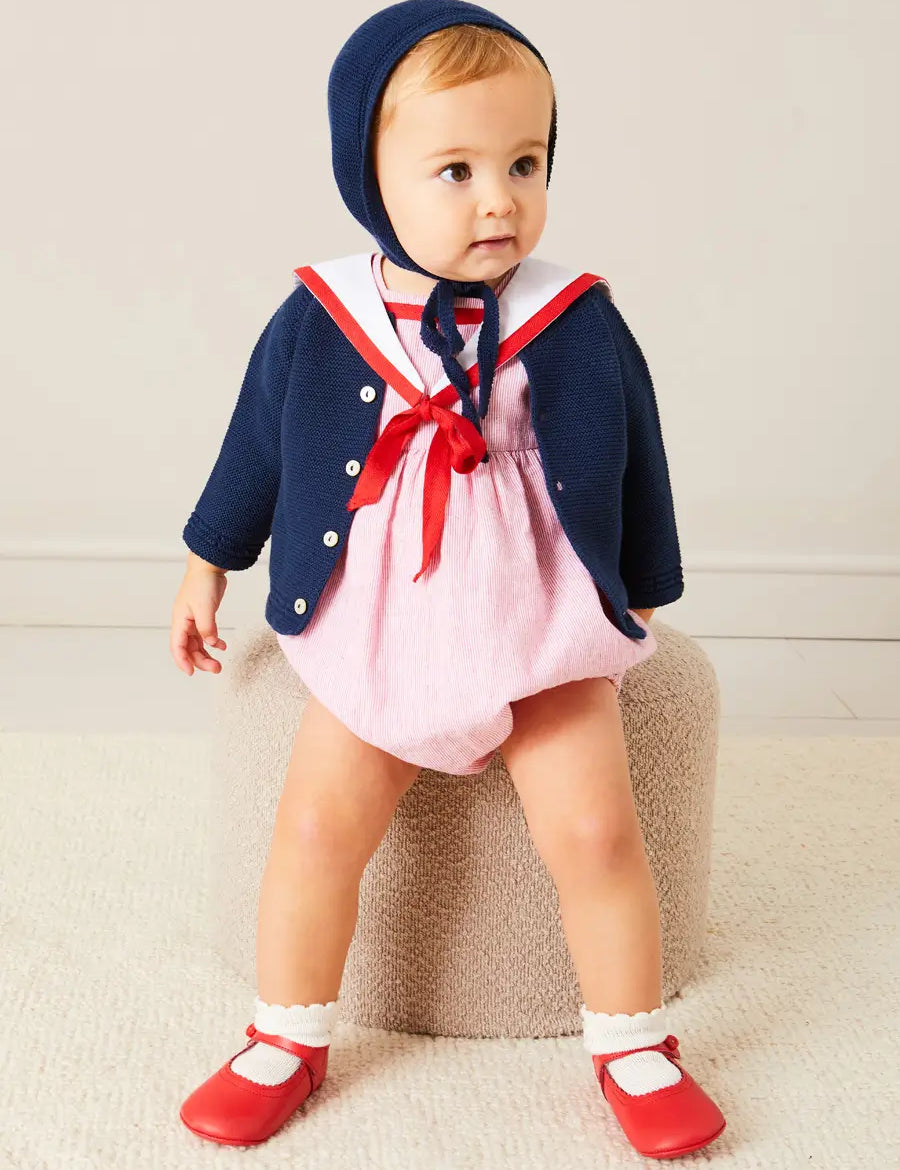 Openwork Knitted Bonnet in Navy (S-L) Knitted Accessories from Pepa London