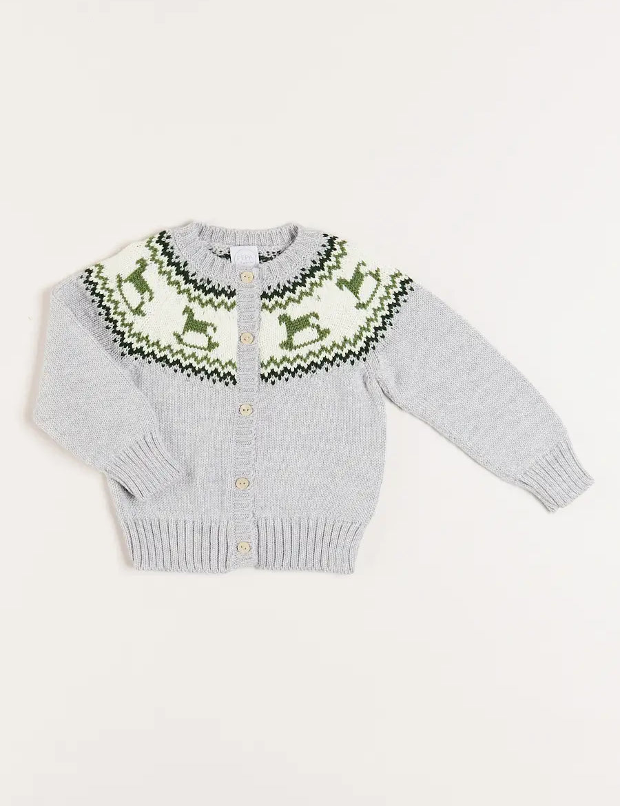 Rocking Horse Intarsia Cardigan in Grey (6mths-3yrs) Knitwear from Pepa London