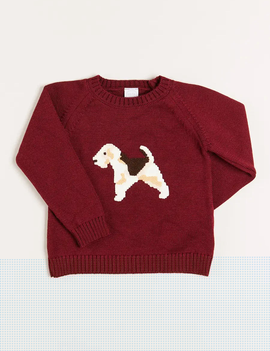 Doggy Intarsia Jumper in Burgundy (12mths-10yrs) Knitwear from Pepa London