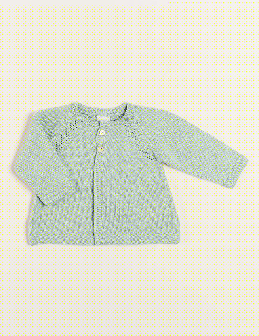 Two Button Baby Cardigan in Green (1-9mths) Knitwear from Pepa London