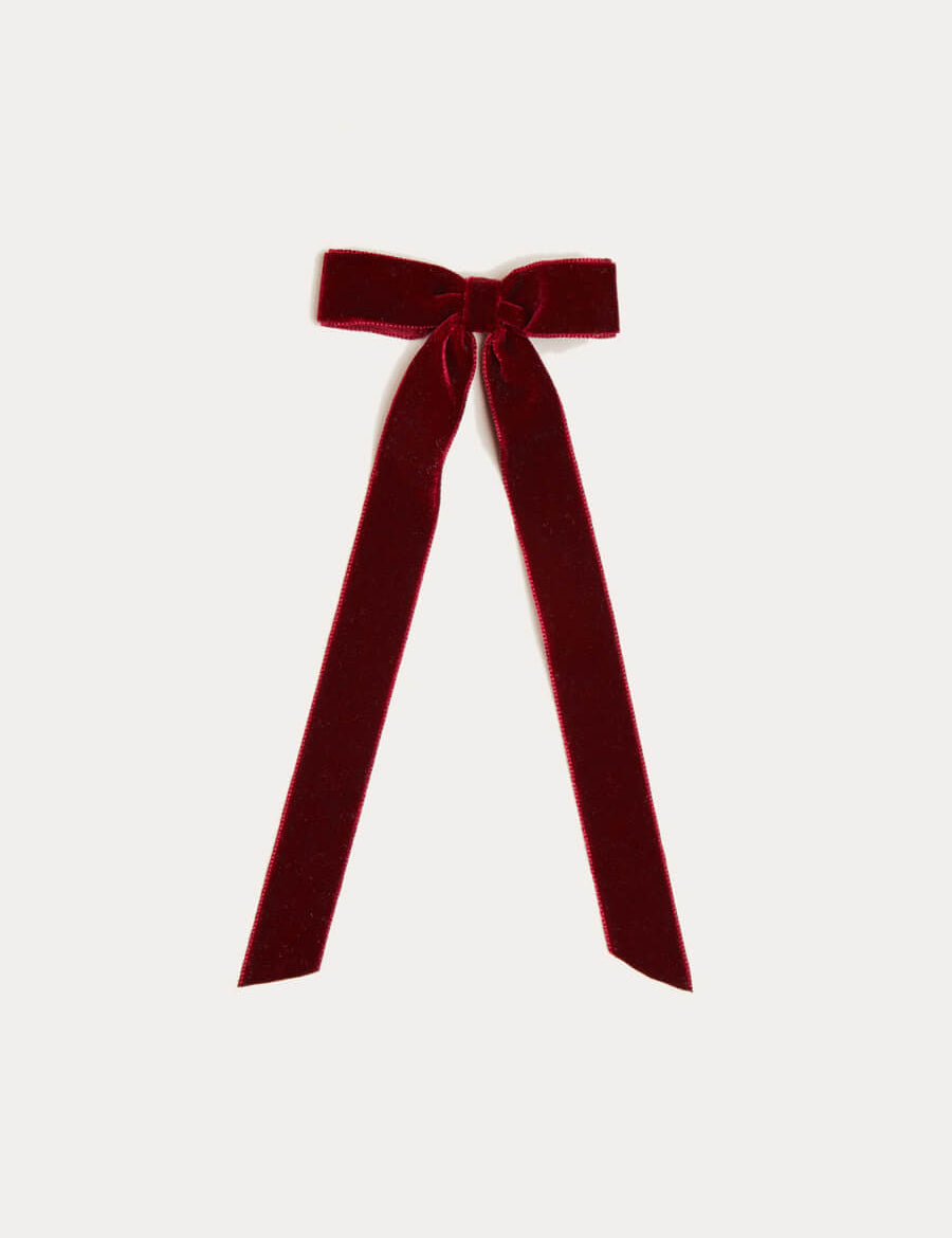 Velvet Long-Bow Clip in Burgundy Hair Accessories from Pepa London