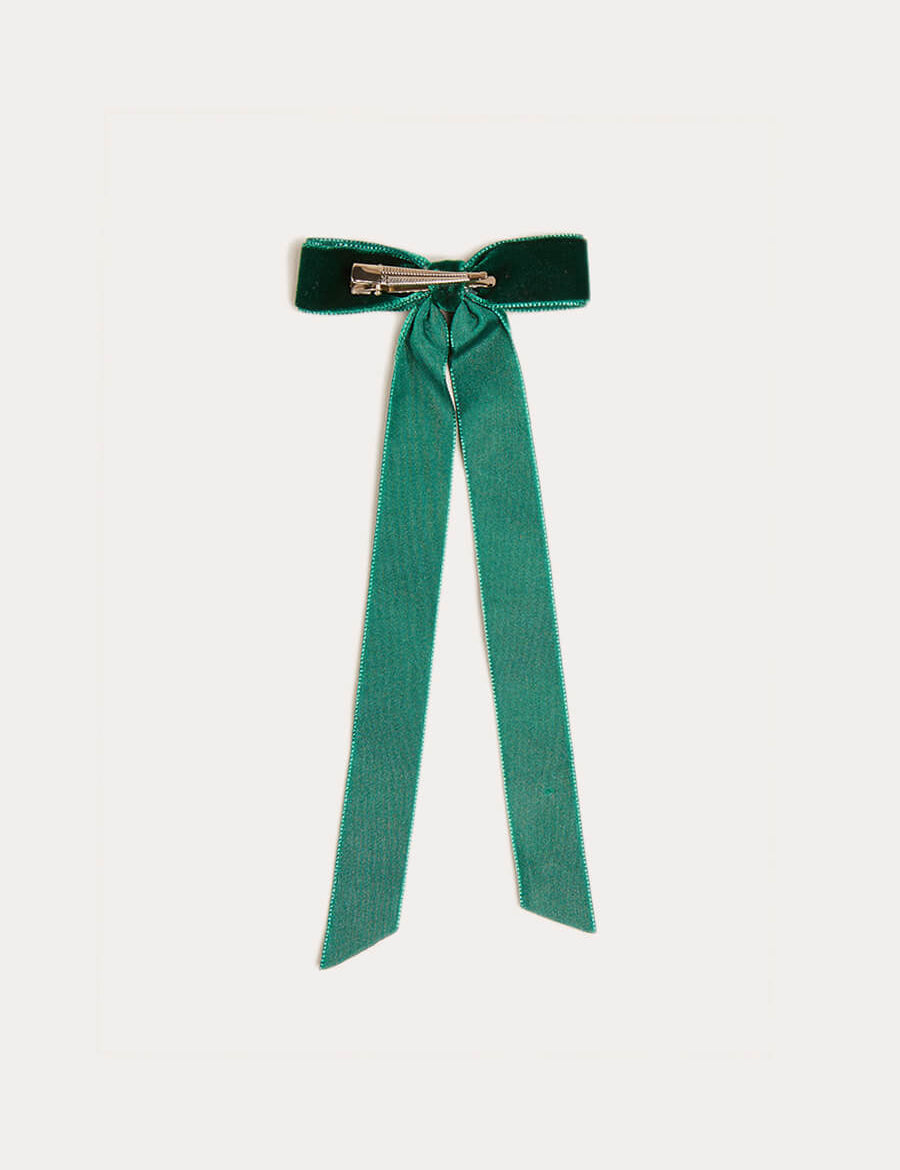 Velvet Long-Bow Clip in Green Hair Accessories from Pepa London