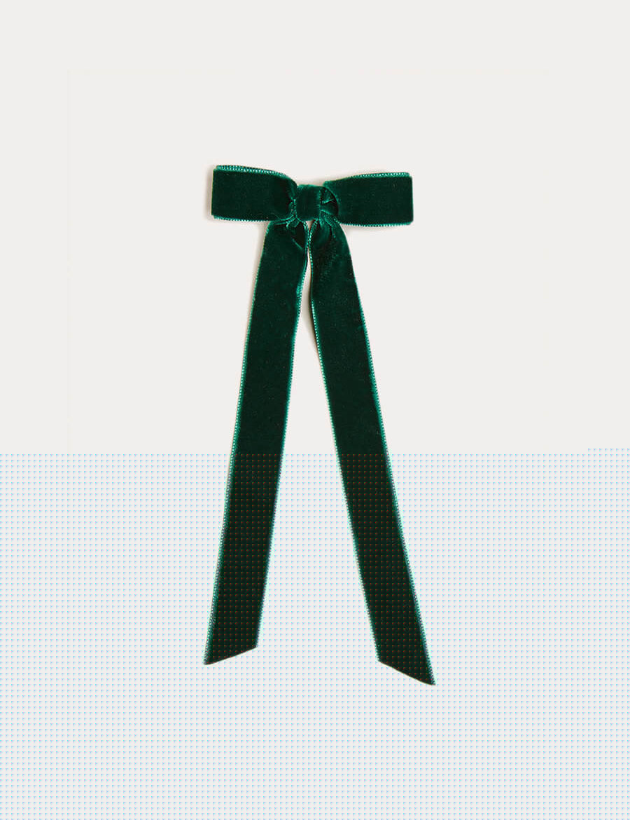 Velvet Long-Bow Clip in Green Hair Accessories from Pepa London