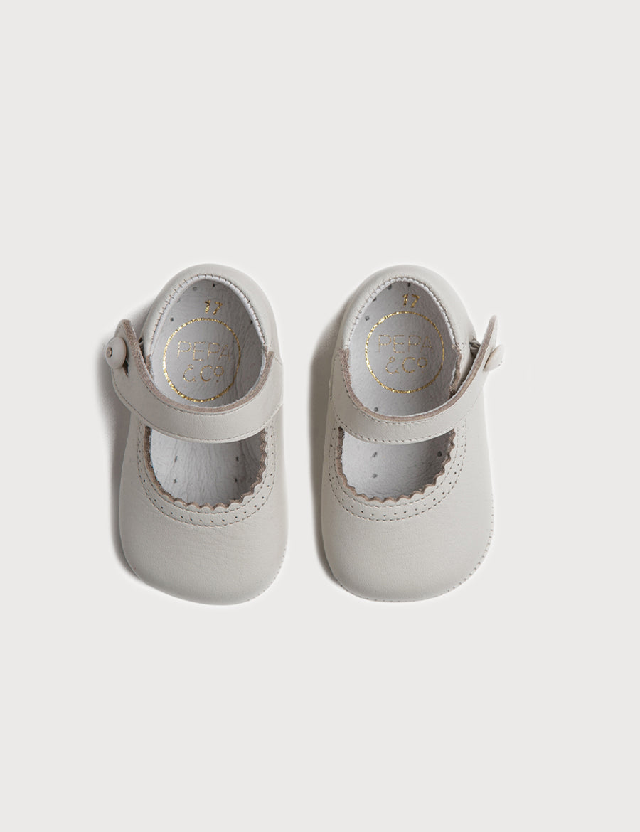 Leather Mary Jane Pram Shoes in Ivory (17-20EU) Shoes from Pepa London