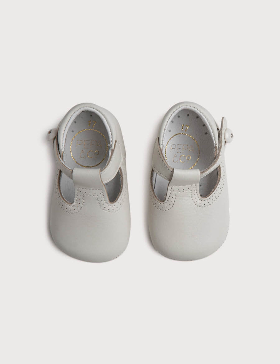 T-Bar Leather Pram Shoes in Ivory (17-20EU) Shoes from Pepa London