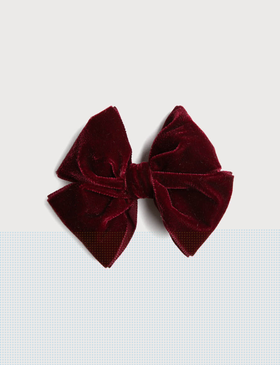 Velvet Big-Bow Clip in Burgundy Hair Accessories from Pepa London
