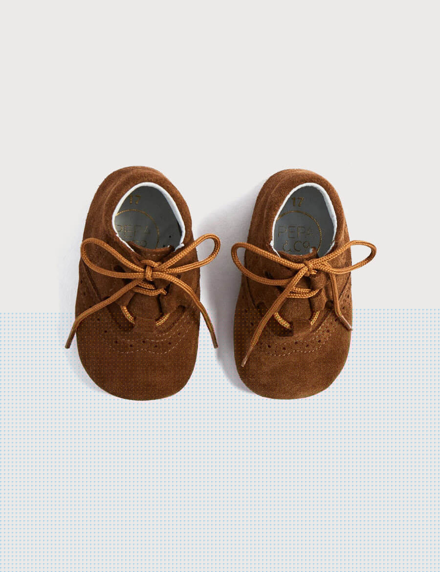 Suede Oxford Pram Booties in Brown (17-20EU) Shoes from Pepa London