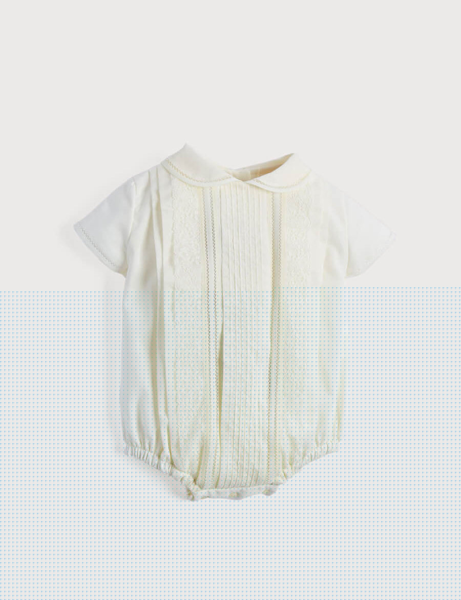 Ivory Panelled Christening Romper (3mths-2yrs) Rompers from Pepa London
